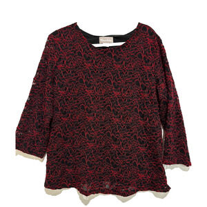 TanJay‎ Womens Top 2x Black Burgundy lace Lined Burnout Career Whimsigoth witchy